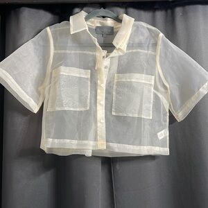 Anthropologie sheer crop button up